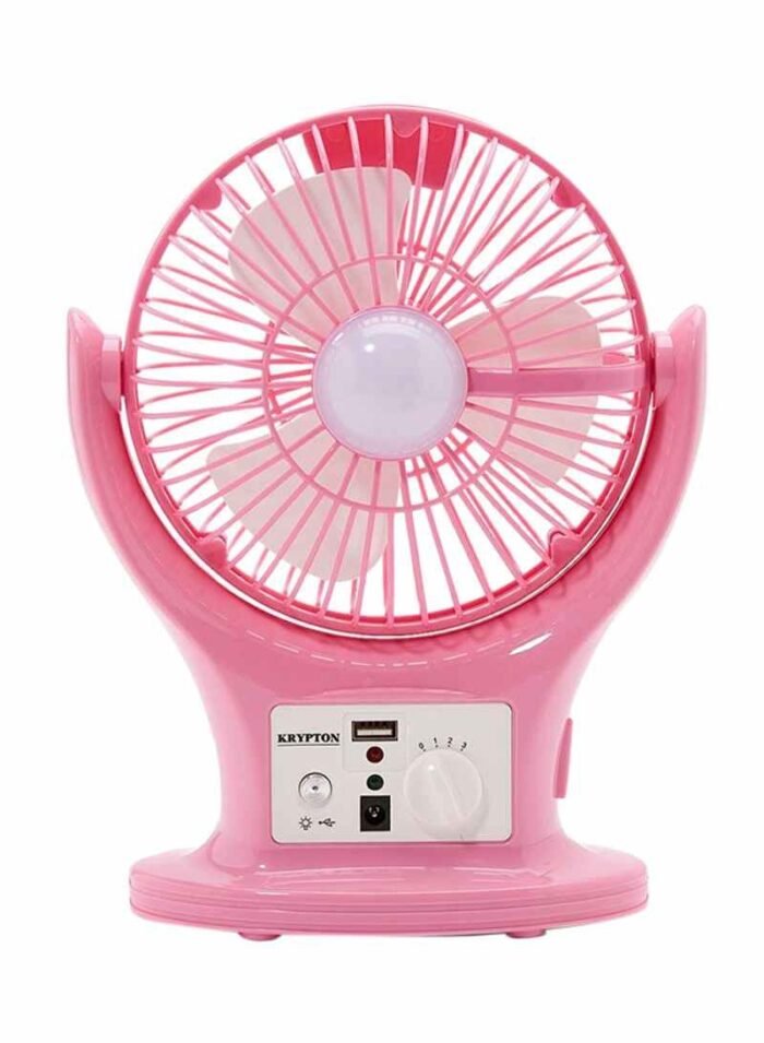1634632919_KNF6061 مروحة بلاستيكية قابلة للشحن مع فانوس LED KNF6061 زهري - الصورة 1
