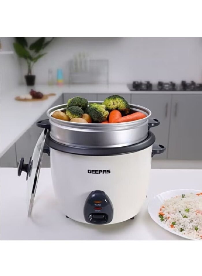 ⁦جيباس جهاز طبخ الأرز الكهربائي بلبخار مع عاء داخلي غير لاصق سعة 2.2 لترً وقوة 900 واط أبيض/أسود GRC4326⁩ - الصورة ⁦5⁩