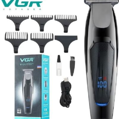 ماكينة حلاقة وتحديد VGR V-070 بشاشة LCD وشحن USB لون أسود