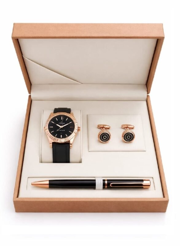 طقم ساعة رجالي جلد