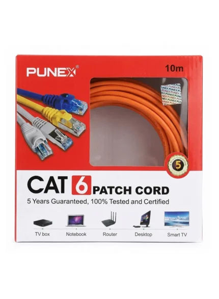 سلك كابل شبكة إنترنت CAT6 بطول 10 متر بونكس 10M CAT6 لون برتقالي عالي السرعة