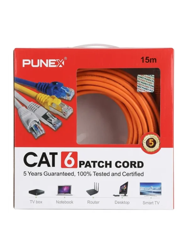 سلك كابل شبكة إنترنت CAT6 بطول 15 متر بونكس 15M CAT6 لون برتقالي عالي السرعة