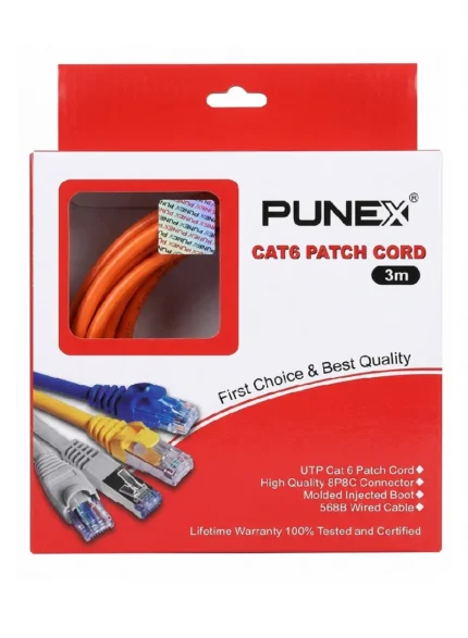سلك كابل شبكة إنترنت CAT6 بطول 3 متر بونكس 3M CAT6 لون برتقالي عالي السرعة
