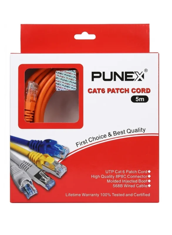 سلك كابل شبكة إنترنت CAT6 بطول 5 متر بونكس 5M CAT6 لون برتقالي عالي السرعة