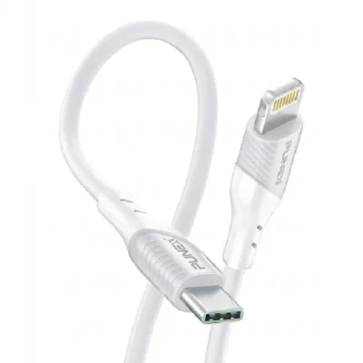 كابل شحن سريع بونكس JY-441 من Type-C إلى Lightning بقوة 120 واط و6 أمبير لون أبيض.