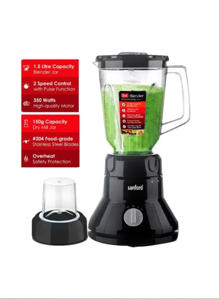 خلاط ومطحنة سانفورد 2 في 1 موديل SF6803BR مع مطحنة سعة 1.5 لتر وقوة 350 واط.