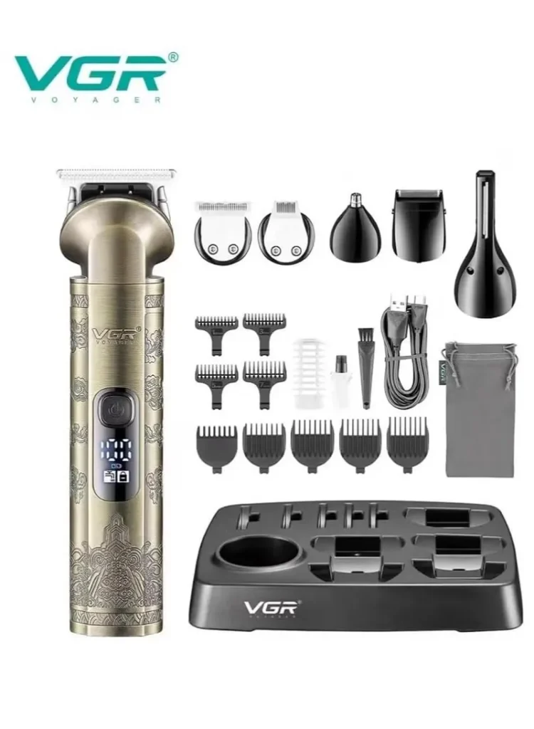 ماكينة حلاقة احترافية VGR V-109 الاحترافية 5 في 1 مع شاشة LED وملحقات كاملة