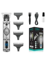 ماكينة حلاقة وتحديد VGR V-228 الفضية المحفورة شاشة رقمية وتحديد احترافي