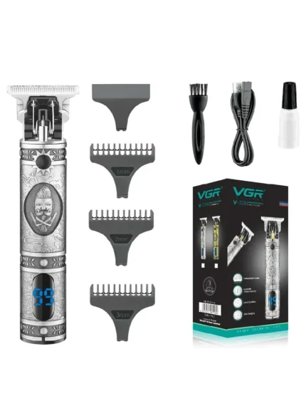 ماكينة حلاقة وتحديد VGR V-228 الفضية المحفورة شاشة رقمية وتحديد احترافي