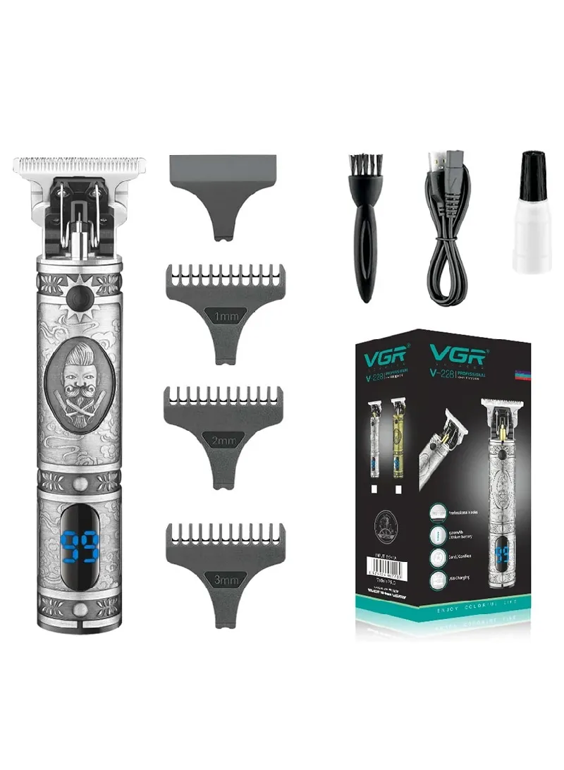 V-228_1 ماكينة حلاقة وتحديد VGR V-228 الفضية المحفورة شاشة رقمية وتحديد احترافي