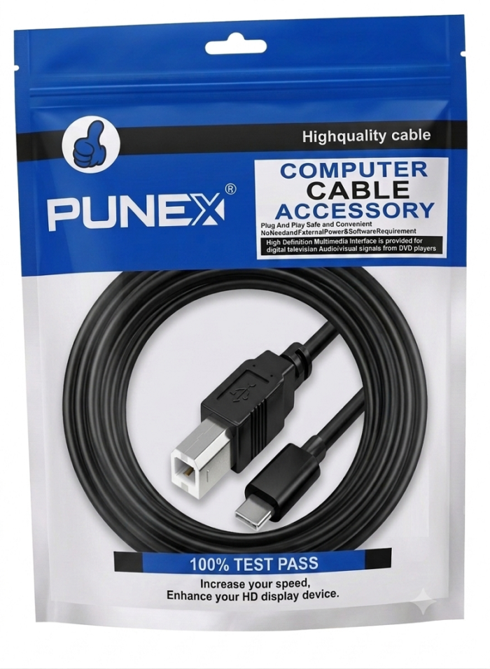 ⁦كيبل توصيل الطابعات والأجهزة من Type-C إلى USB-B بطول 1.5 متر من بيونكس Punex⁩ - الصورة ⁦2⁩